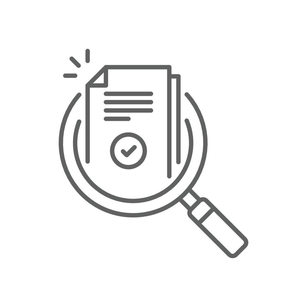 Review, assesment or audit icon. Simple outline style. Research, overview, report, case, data, glass, document, analysis, discovery, check concept. Thin line symbol. Isolated design editable stroke. vector
