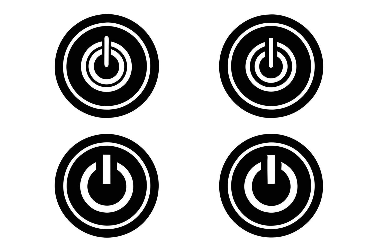 Four Stylish Black and White Power Button Icons Minimalist OnOff Switch Symbols for Digital Interface Design vector