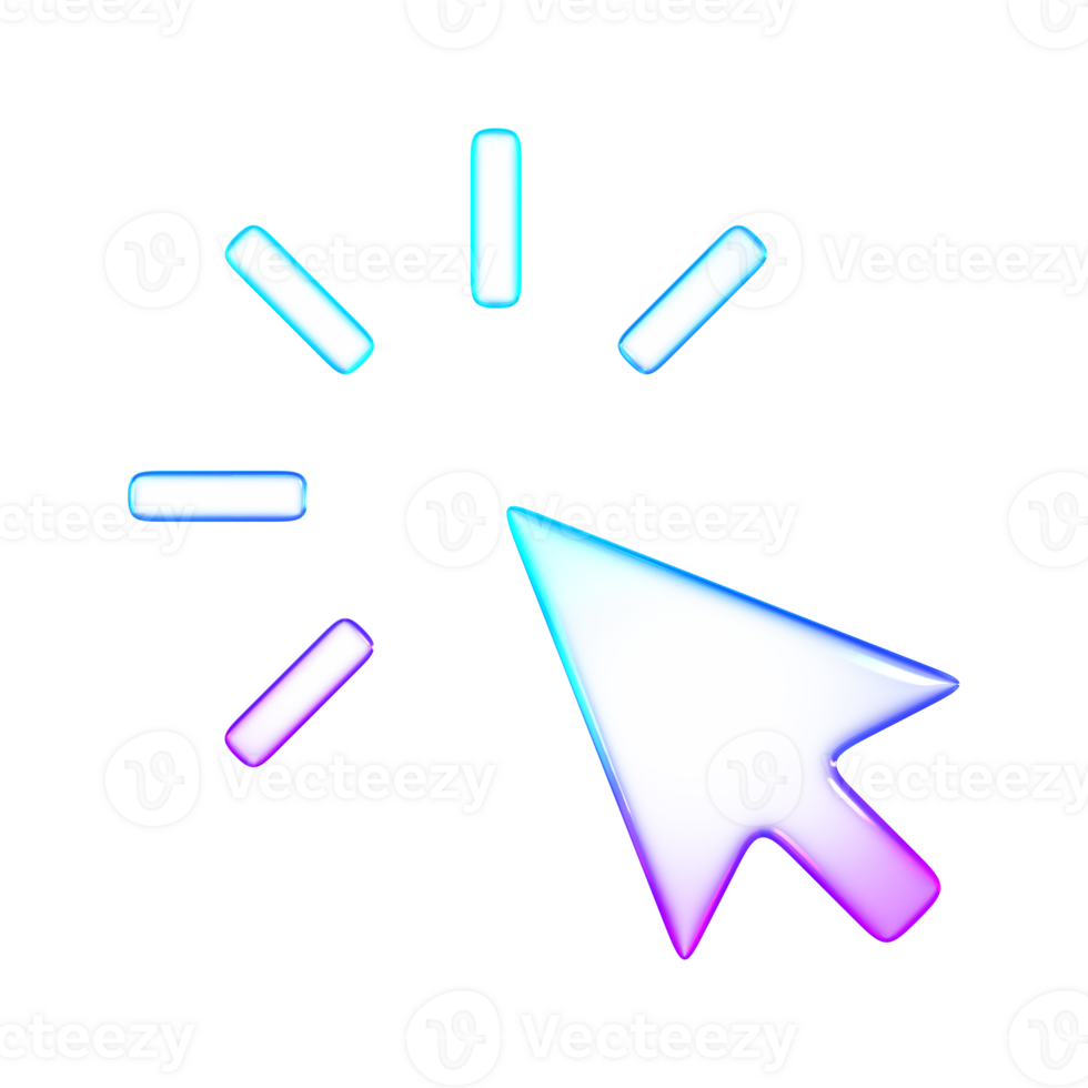 3d glasmorfisme pijl cursor met bezig met laden cirkel. minimaal glanzend digitaal icoon voor web, computer, en technologie ontwerp. png