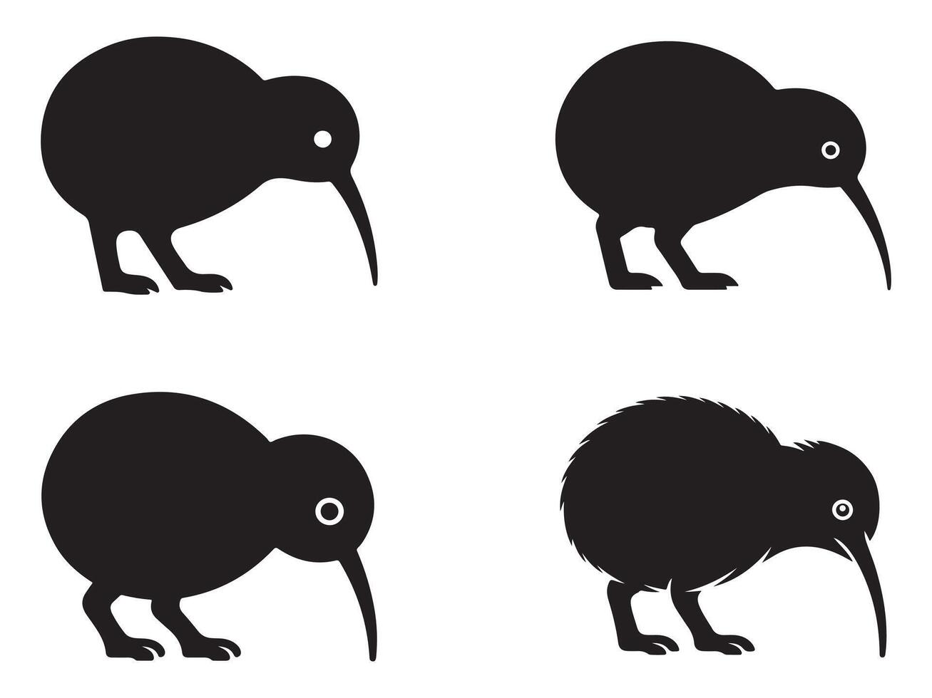 four kiwi birds in different on a white background vector