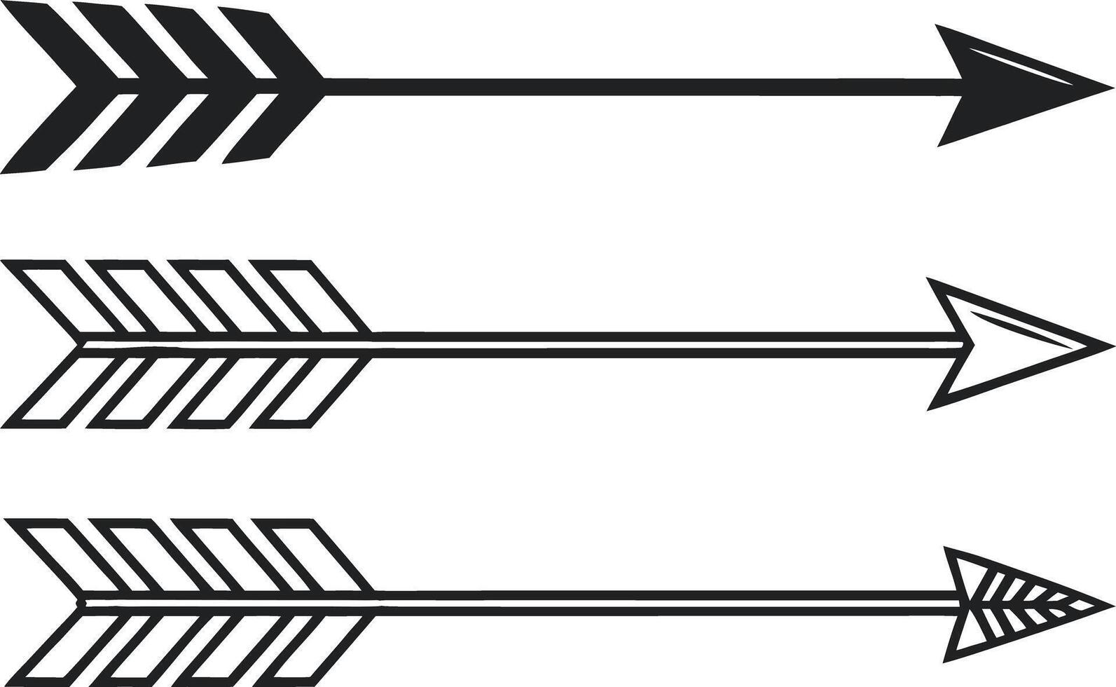 Three Hand Drawn Arrow Illustrations With Different Fletching vector