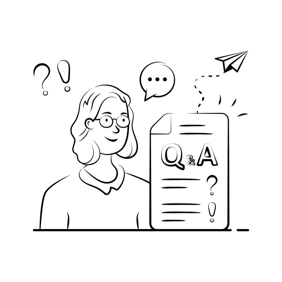 un estudiante preguntando y respondiendo preguntas durante estudiar sesión, Listo a utilizar mano dibujado ilustración. vector