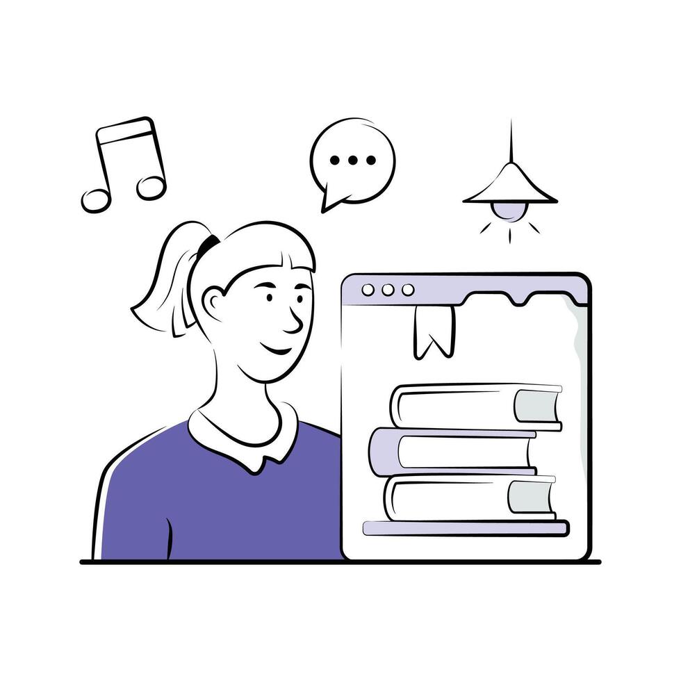 Student accessing books and study resources in a digital library vector