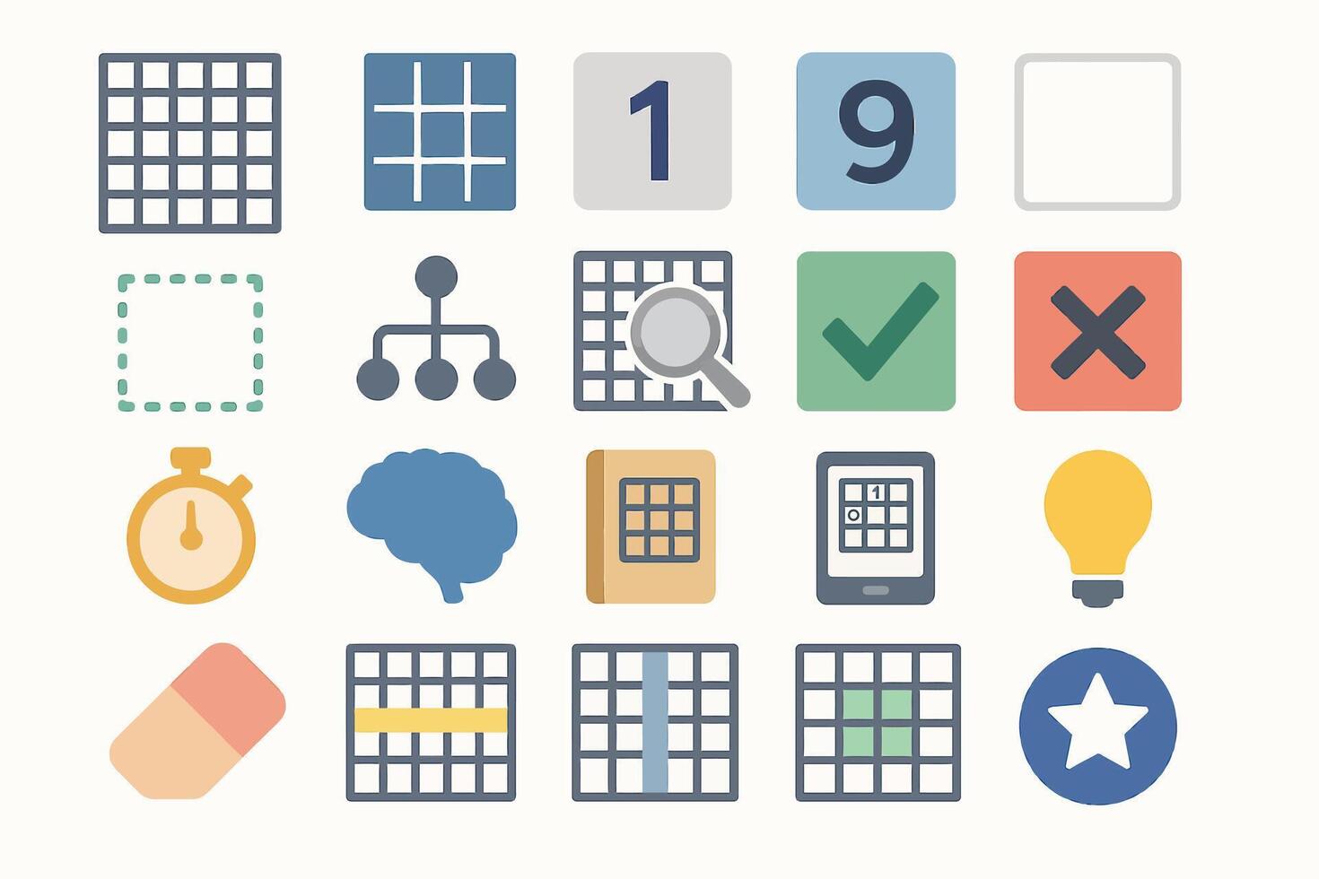 Sudoku Puzzle Icons Set with Brain Teasers and Tools vector