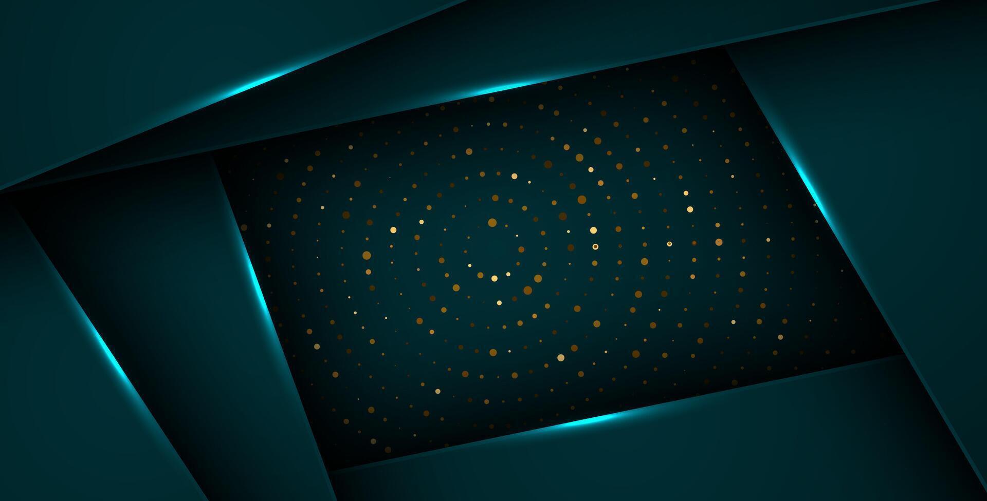 abstract dark green overlap layers with white light, circle texture with silver and golden glitters dots element decoration. , vector