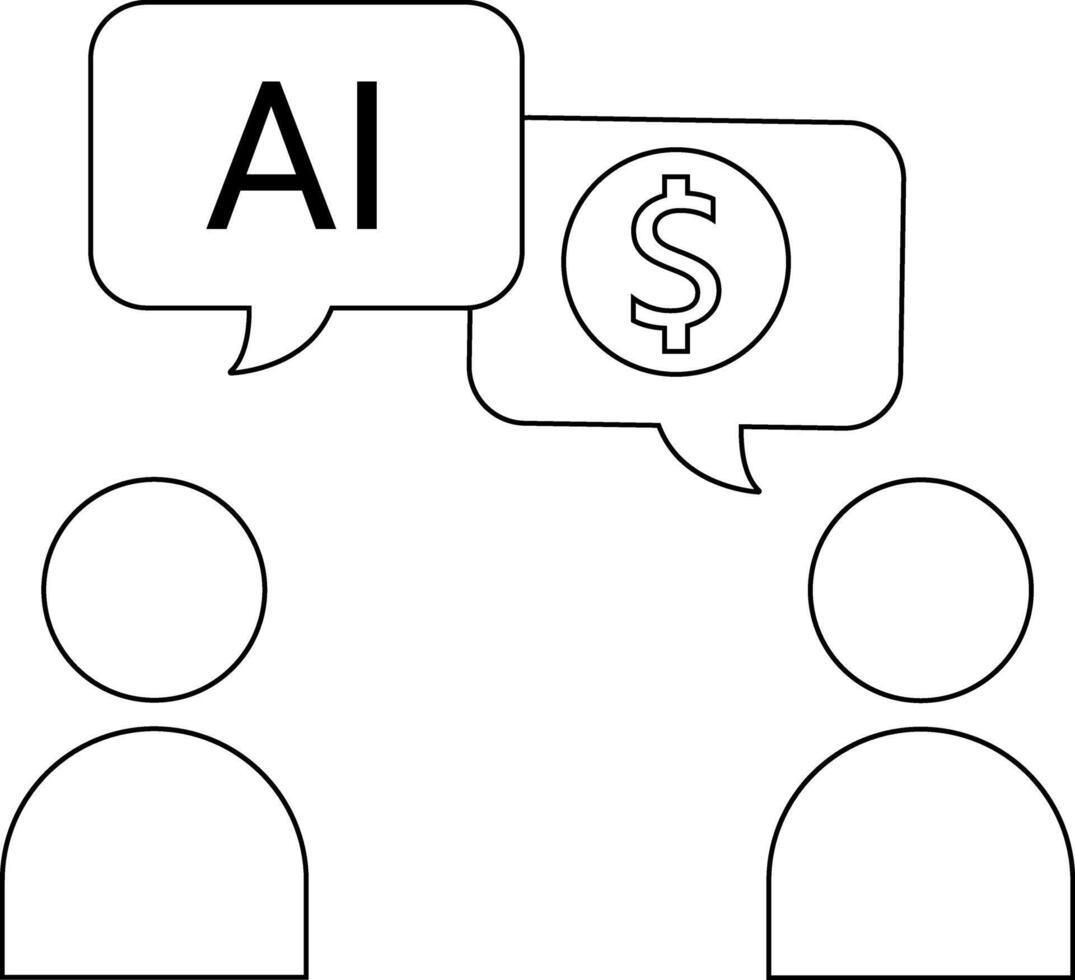 icon of 2 people interacting about artificial intelligence and dollar coins with a white background vector