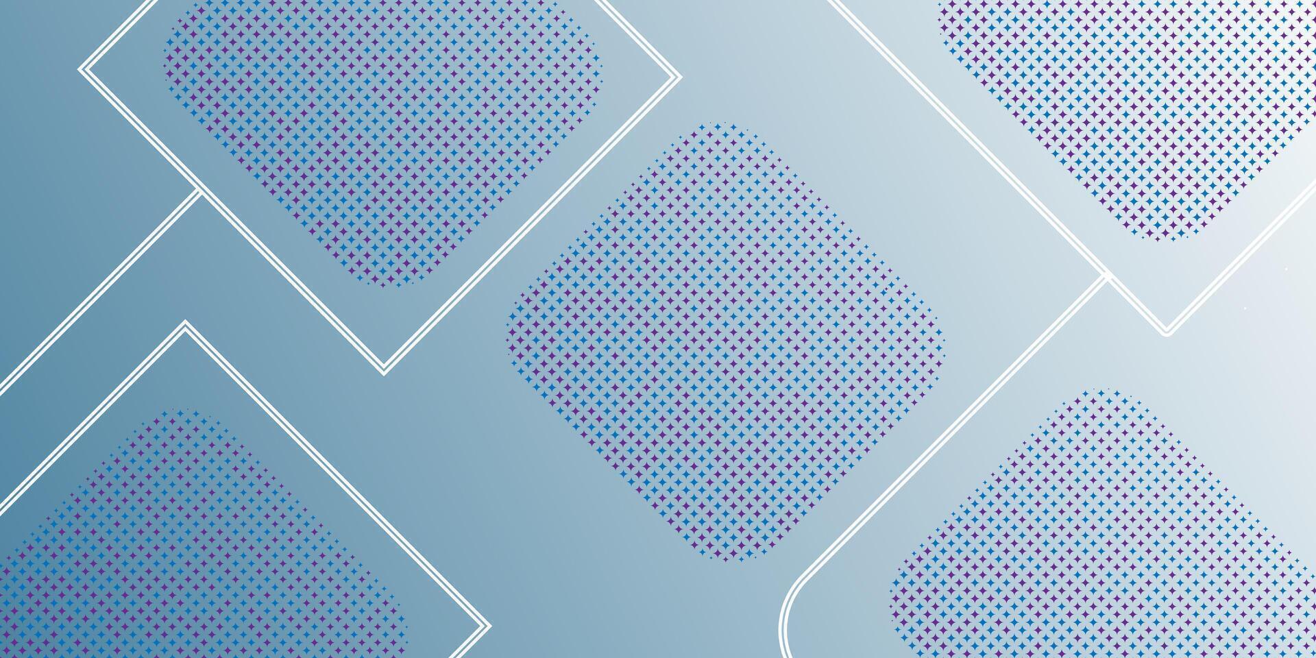 Abstract design with large rounded rhombus shapes on a soft blue gradient. Filled with pink, purple, and blue halftone dots, accented by bold white lines for depth and digital structure. vector