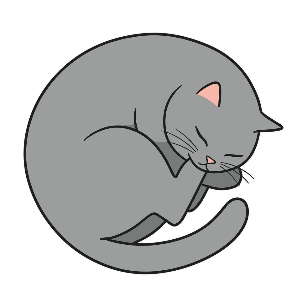 Illustration of a sleeping gray cat in a circular pose vector