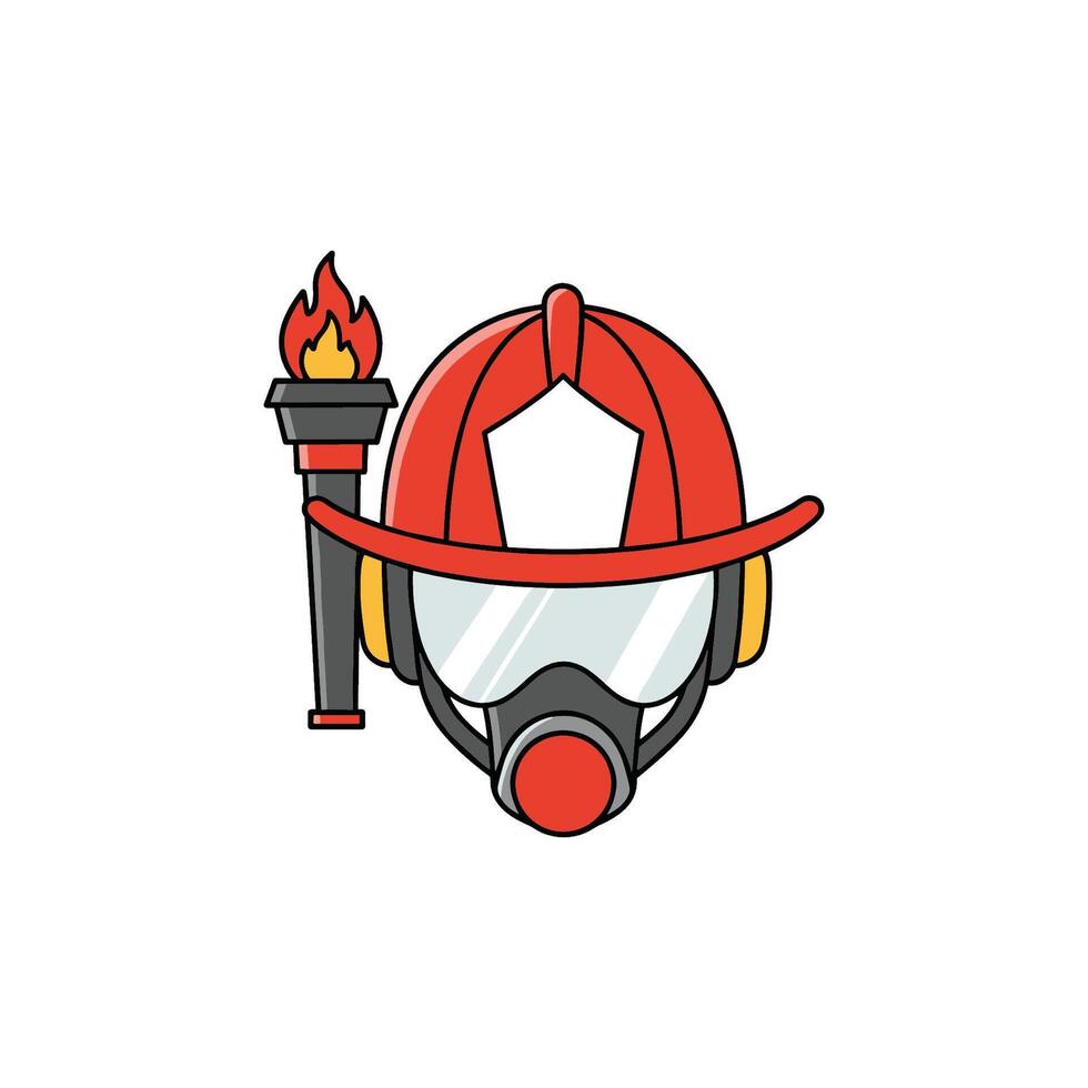 Firefighter icon helmet and torch symbolizing safety and protection vector