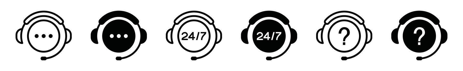 Customer service, support, help, assistance, call center, hotline, operator, staff, agent, assistant, technical communication icon set symbol - illustration vector