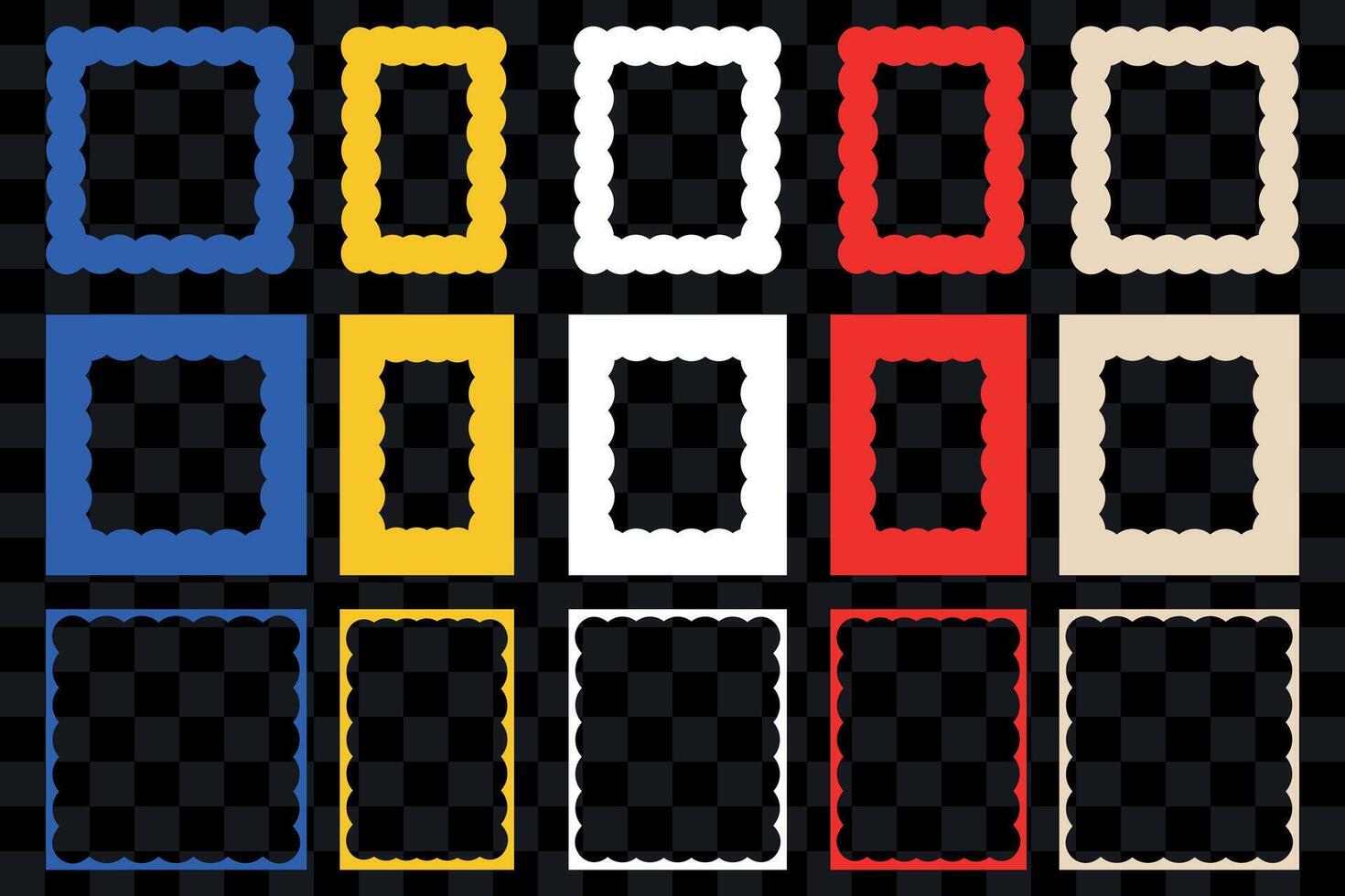 Color squiggle frames set. Color wiggly rectangular shapes with curved borders. vector