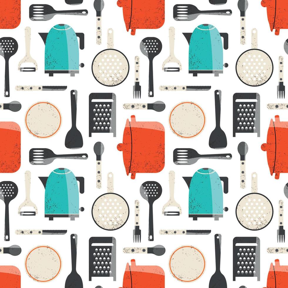 Seamless pattern with different kitchen utensils. Texture on culinary theme. vector