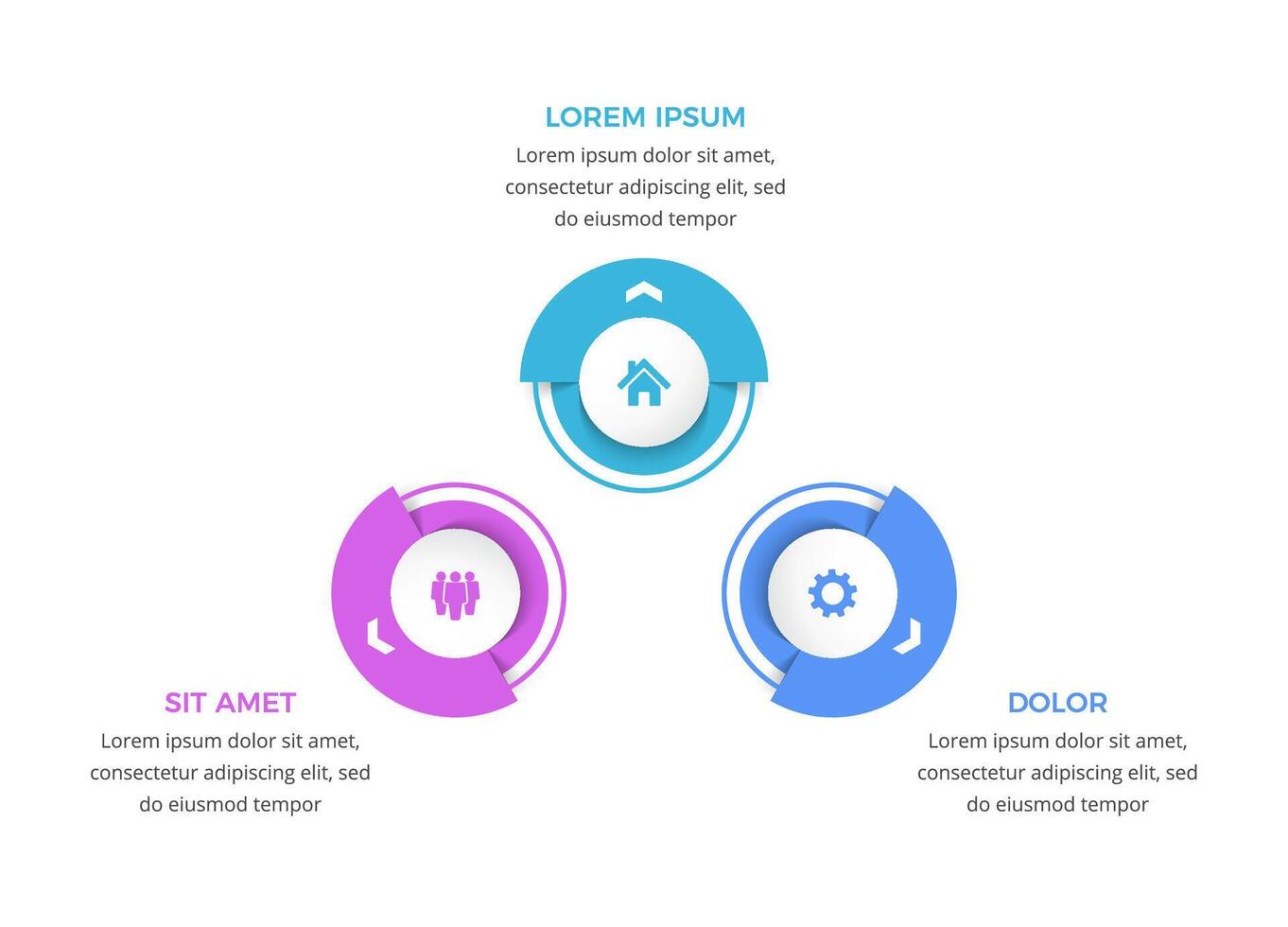 Circle diagram template with three elements, infographic template vector