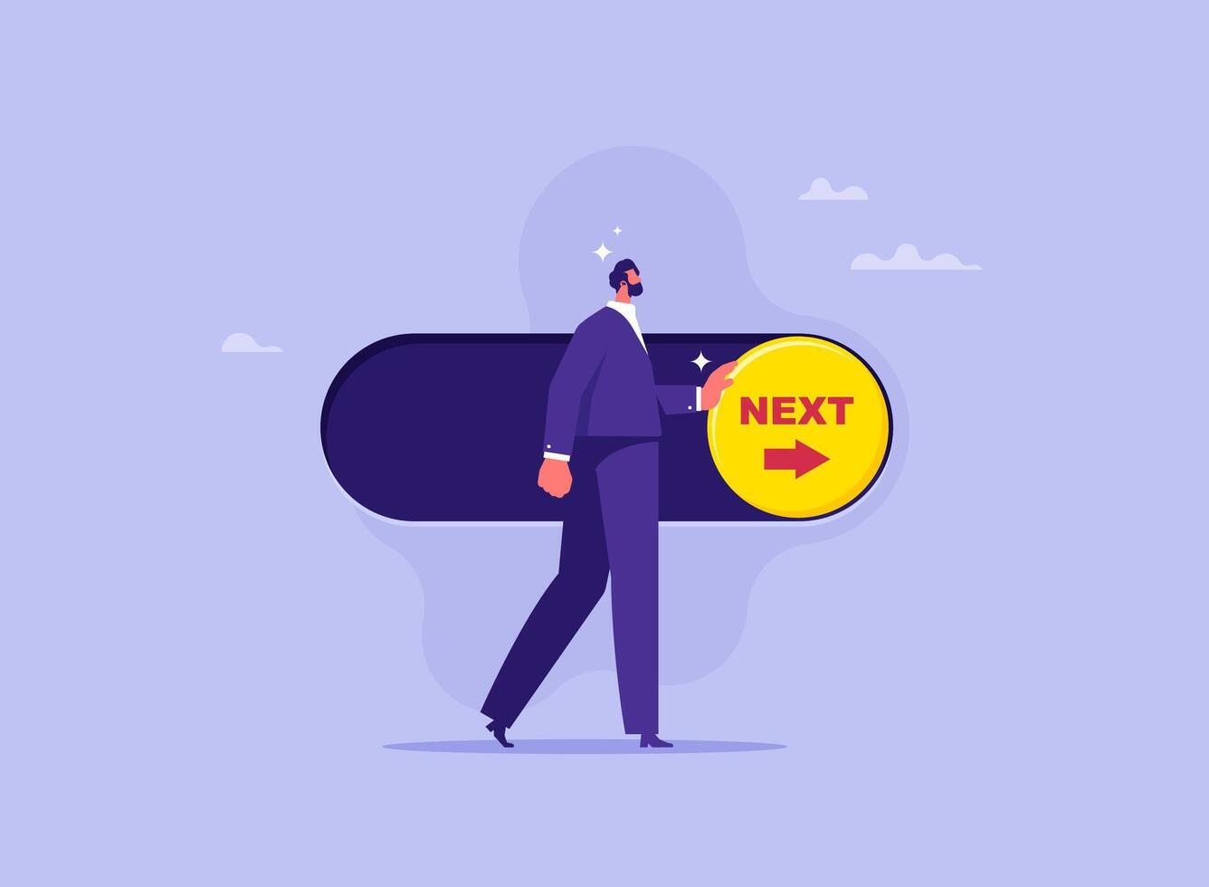 Businessman push switch button with the word next to on position, next level or step in business or concept vector