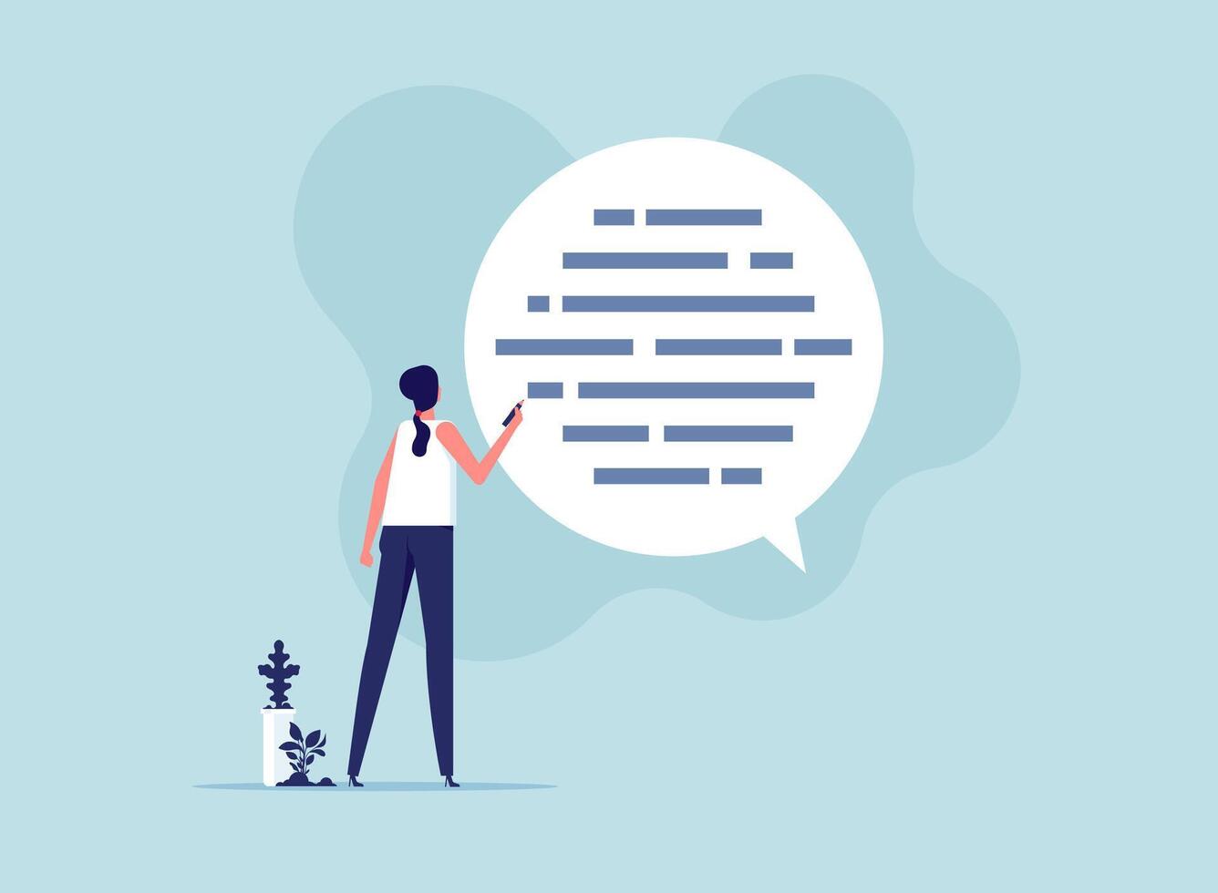 Understanding or effective handwriting manuscript concept, written communication, writing email skill to success, communicate with text or message, businesswoman writing message on speech bubble vector