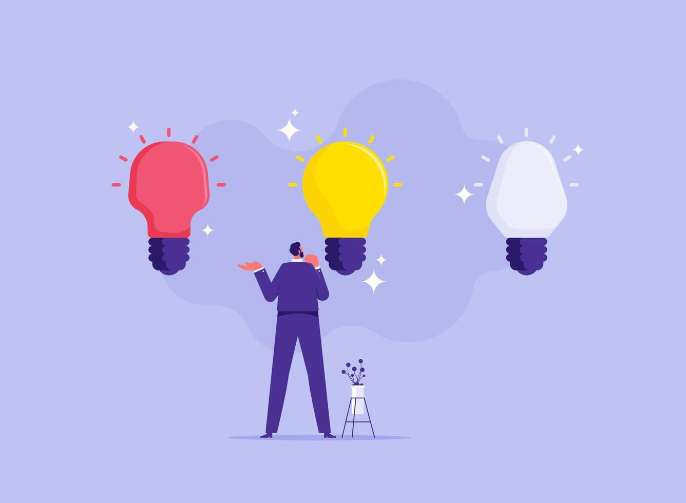 Businessman try another solution to solve business problem with different light bulbs of idea, idea different thinking concept vector