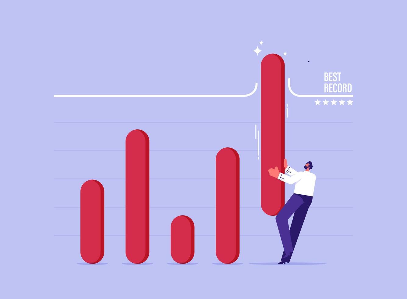 Businessman making bar graph breaking through record line, surpassing business target concept vector