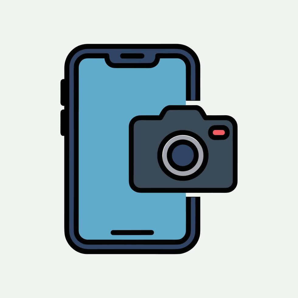Smartphone with a camera icon overlay on a light background Keywords, smartphone, phone, mobile, cell vector