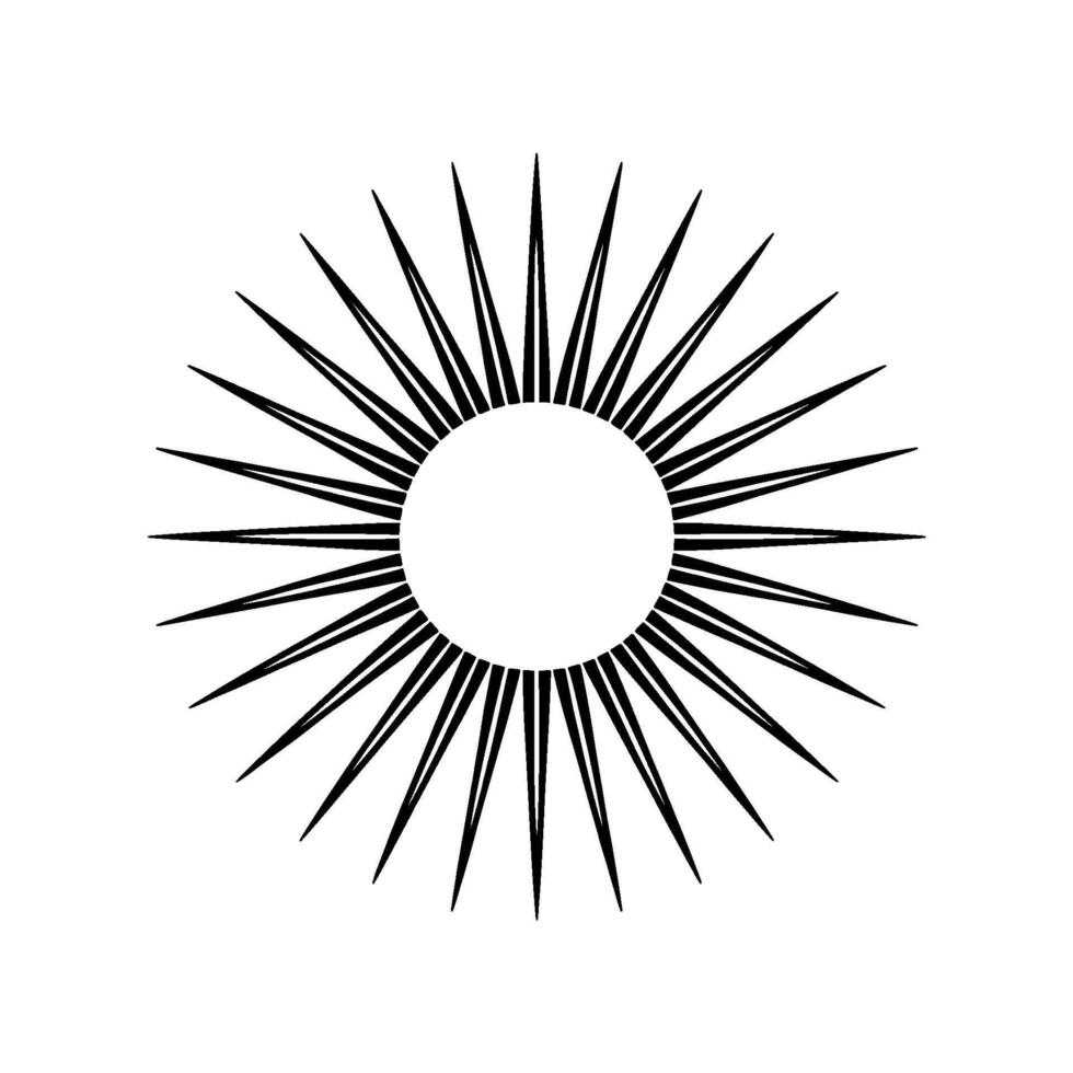 A minimalist depicting a stylized sun symbol with sharp pointed rays radiating from a central circle isolated on a clean background vector
