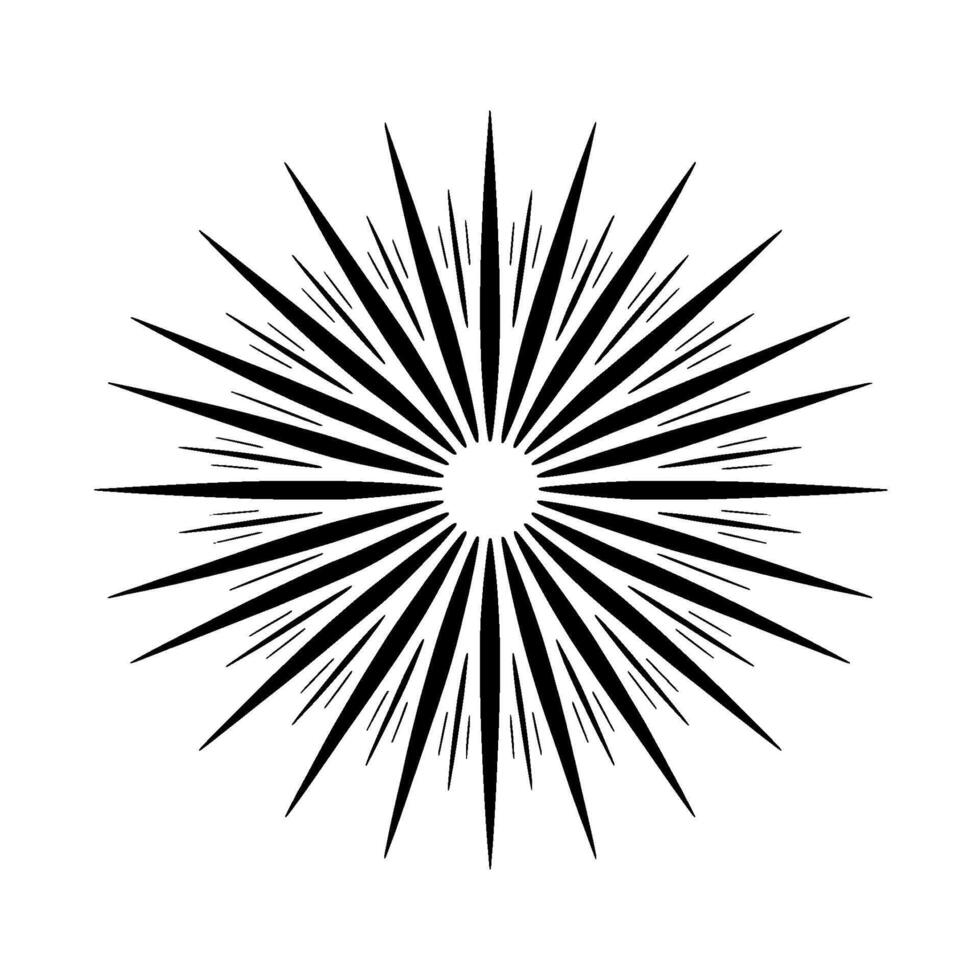A minimalist abstract sunburst pattern with sharp pointed rays emanating from a central circle against a light neutral background vector