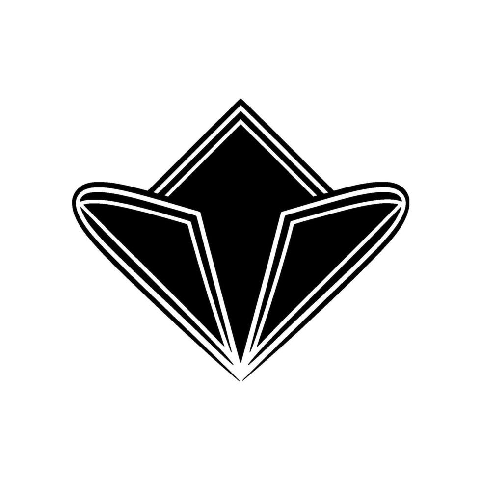A bold abstract geometric symbol resembling a stylized folded paper or fan shape with sharp lines and layered contours on a clean background vector