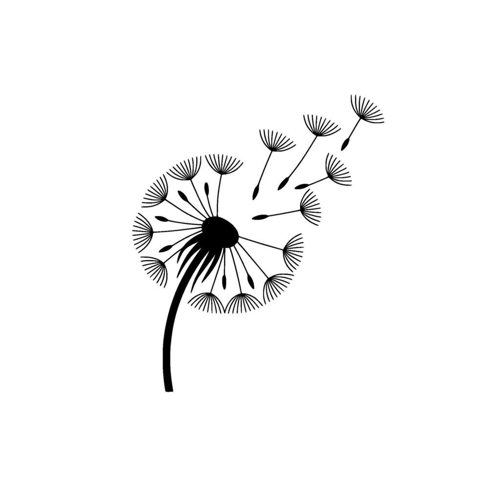 A minimalist silhouette of a dandelion with seeds dispersing on a clean background symbolizing wishes and freedom in nature vector