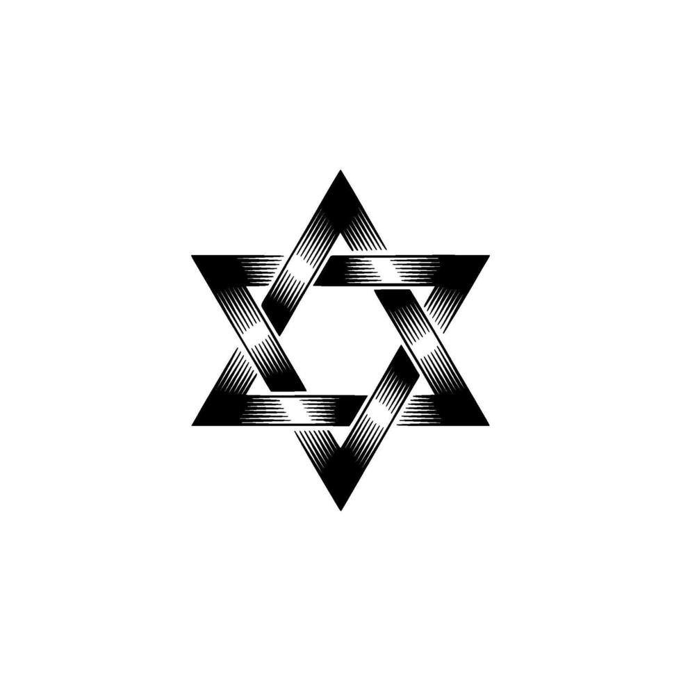 Intricate geometric of a stylized Star of David rendered in bold lines with a subtle gradient effect against a clean background creating a sense of depth and visual interest vector