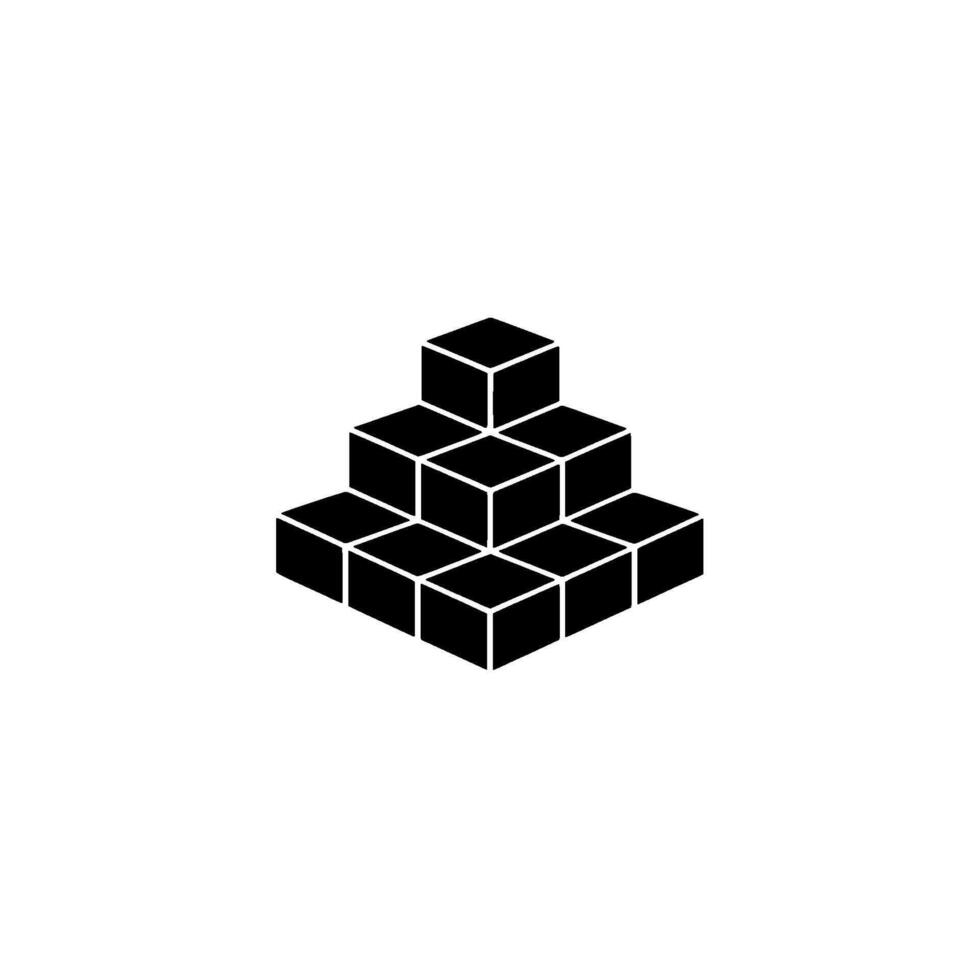 A minimalist isometric illustration of a stacked pyramid structure formed by ten solid cubes casting a subtle shadow on a light gray background vector