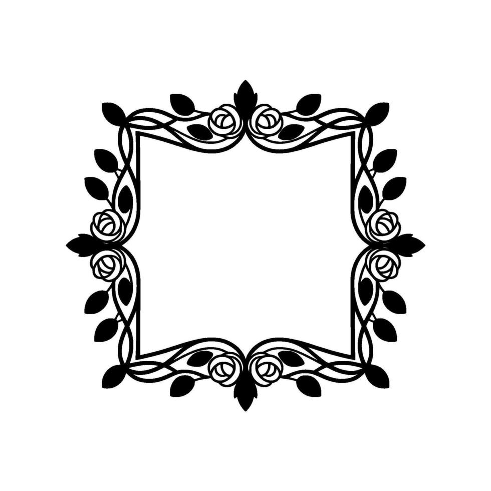 An elegant floral frame featuring stylized roses and leaves creating an ornate border around a central empty space on a light textured background vector