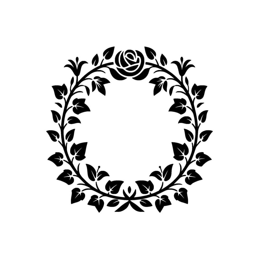Elegant floral wreath featuring a central rose with swirling vines and leaves creating a circular decorative element isolated on a background vector