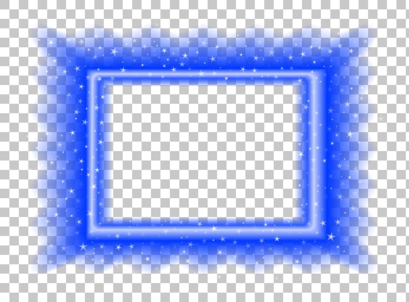 Single glowing blue neon rectangular frame with blur and sparkles. Shiny festive template for party or Christmas design.. vector