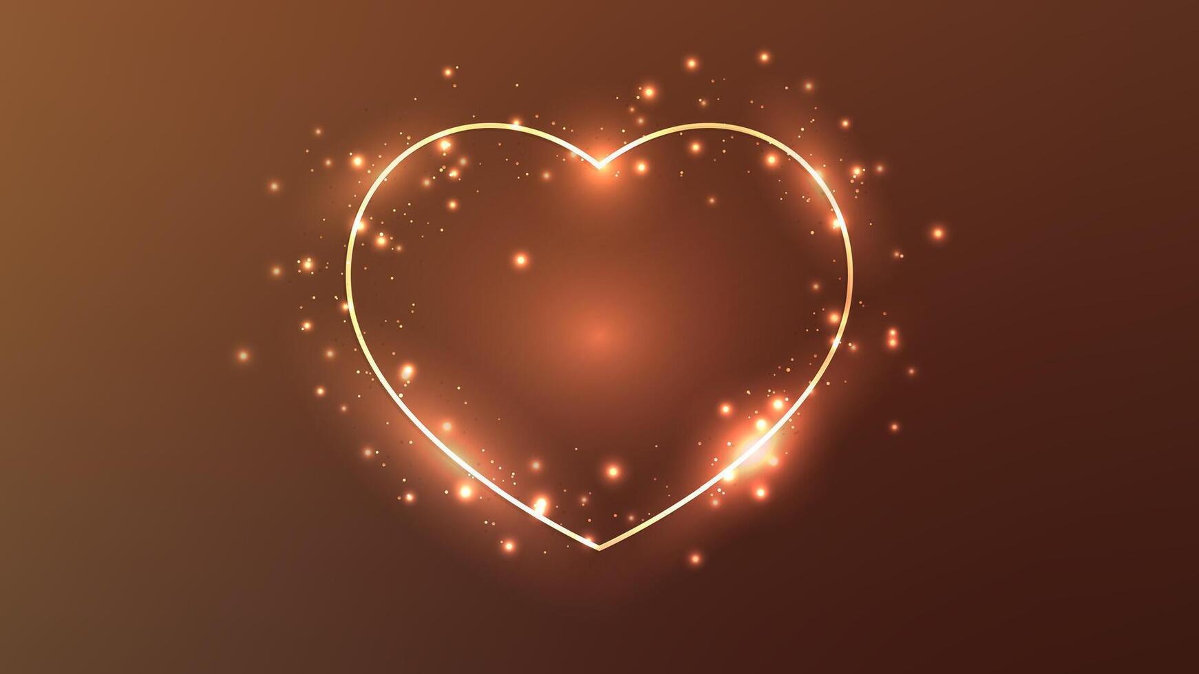 Neon brown frame in heart form with shining effects and sparkles vector