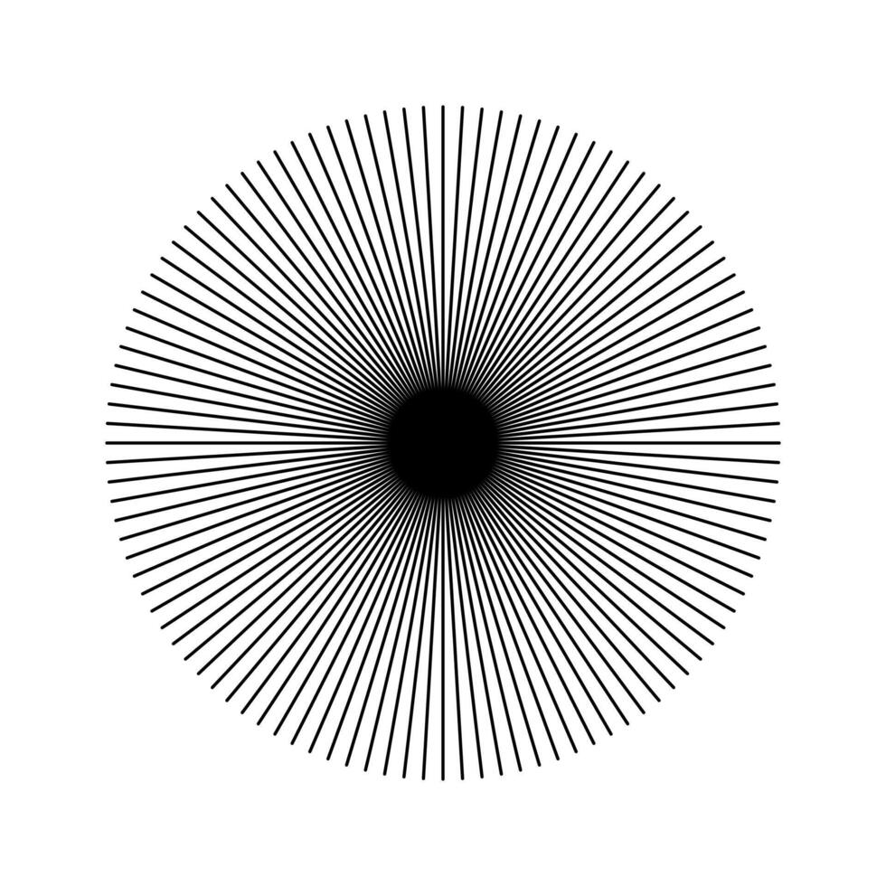 Star sun rays or burst. Circulars lines beams. Spokes grid with radiating stripes. Round radial radiation lines. Abstract geometric round shape pattern. vector