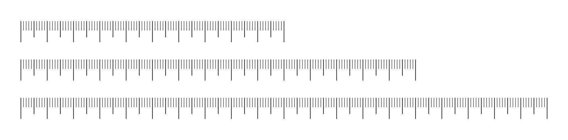 Set of measuring chart with 10cm, 15cm, 20 centimeters. Collection of ruler scale 100mm, 150 mm, 200mm without numbers. Templates of ruler scale. Length measurement height, math, distance, Sewing tool vector
