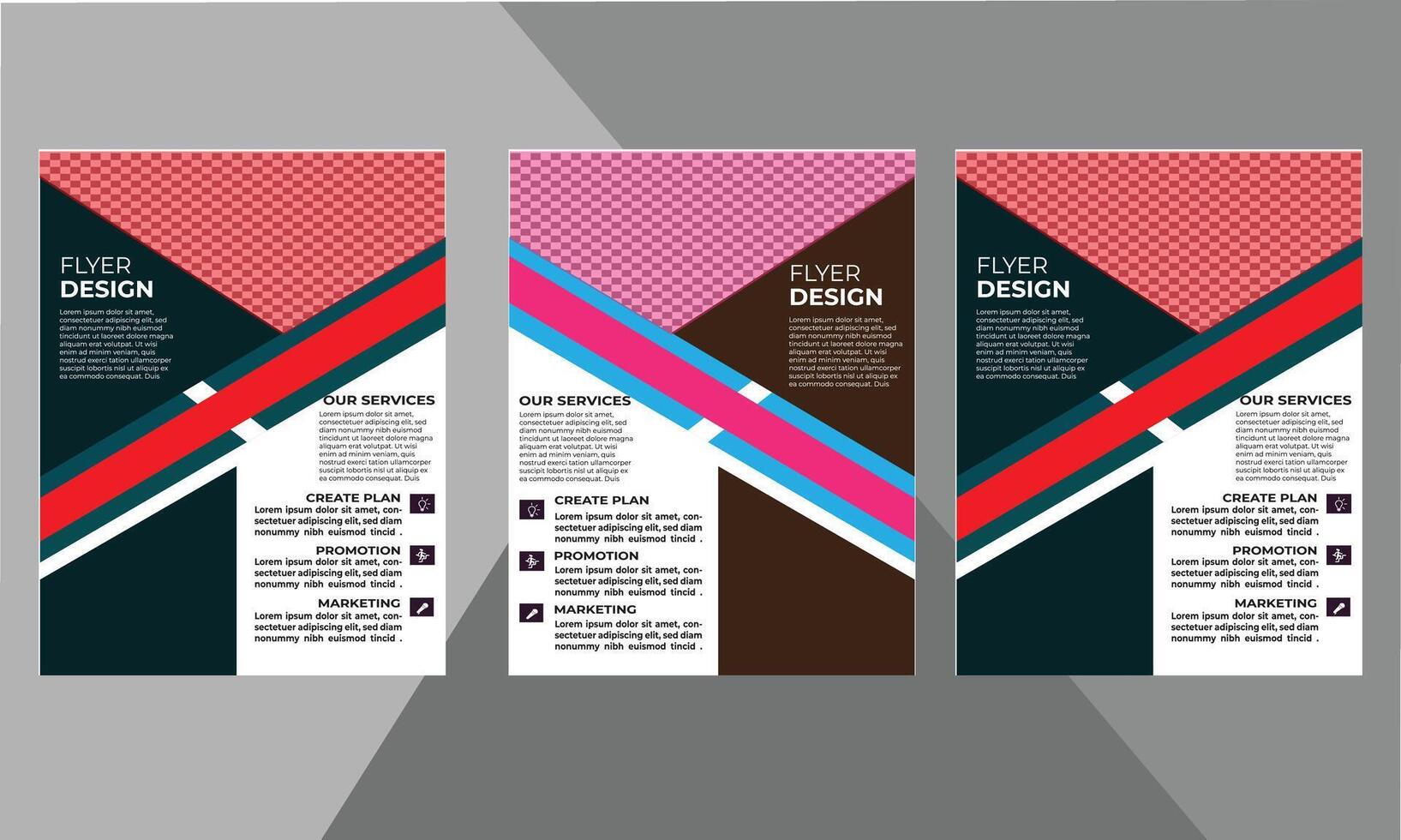 Three vertical banners with different colors and shapes vector