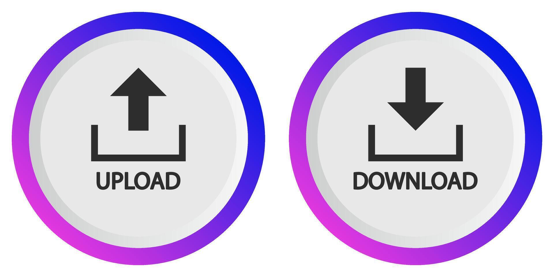 Upload and download buttons for technology, app and web creation buttons vector