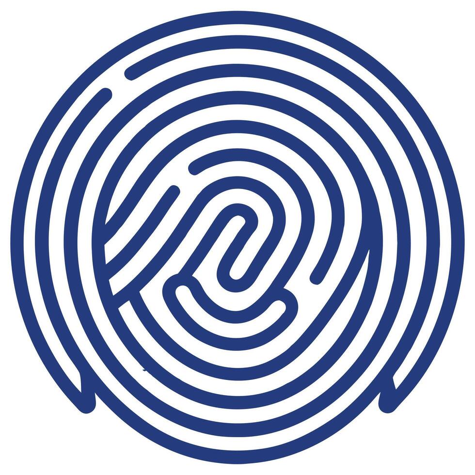 Blue fingerprint illustration in circular design, biometric security symbol for identity, login, safe access, and digital technology themes vector