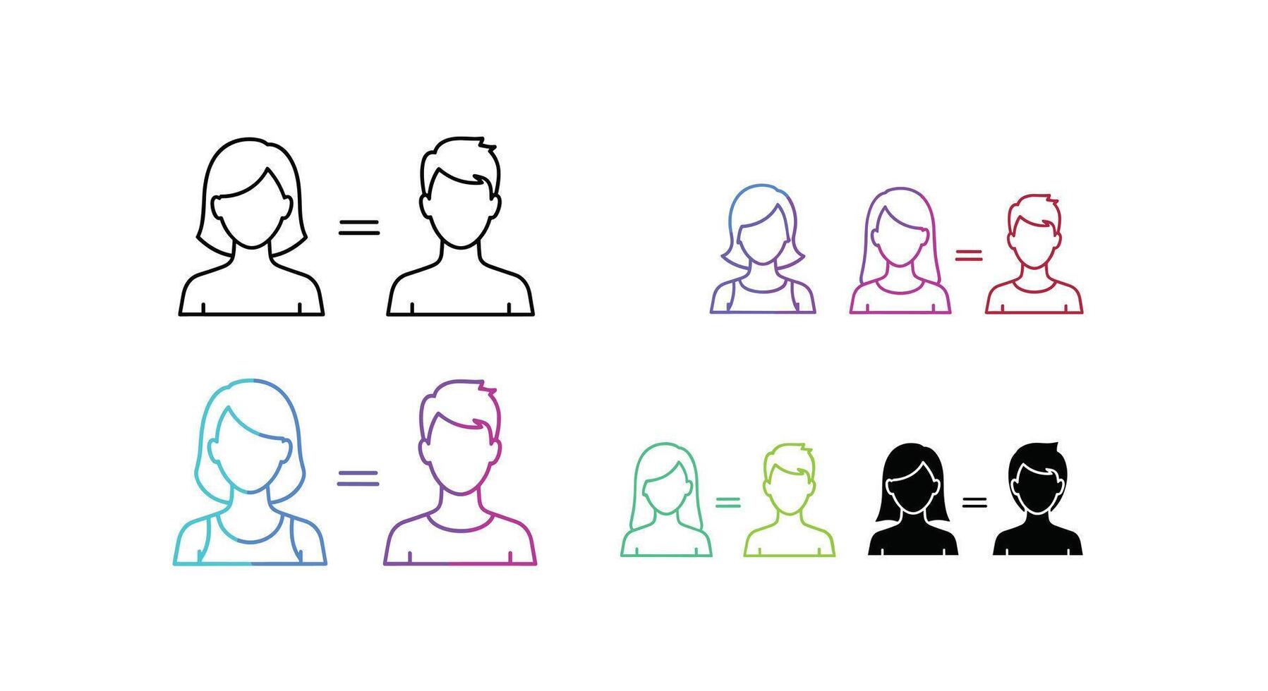 Equality in Relationships Diverse Couples Represented in Icons, Emphasizing Equal Partnerships with Various Skin Tones and Styles for Inclusivity and Diversity vector