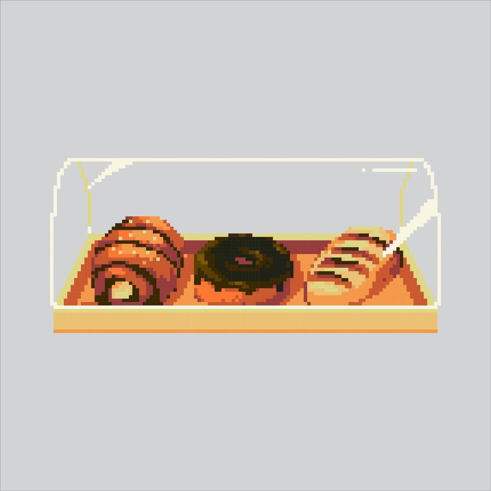 Pixel art illustration Pastry Case. Pixelated Bakery Display Case. Bakery Pastry display case Icon pixelated for the pixel art game and icon for website and game. old school retro. vector