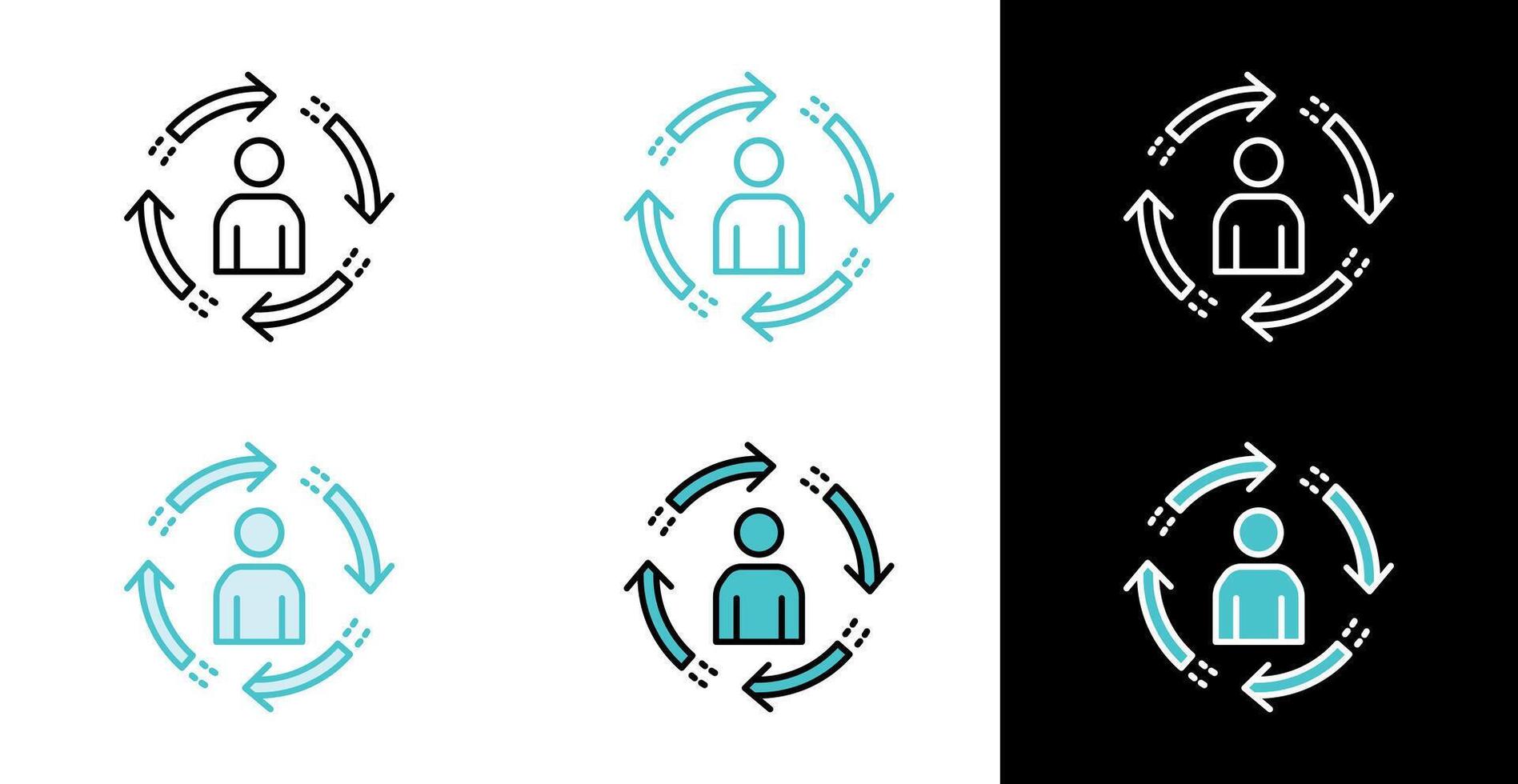 Person with circular arrows icon for user synchronization and process in line and fill style vector