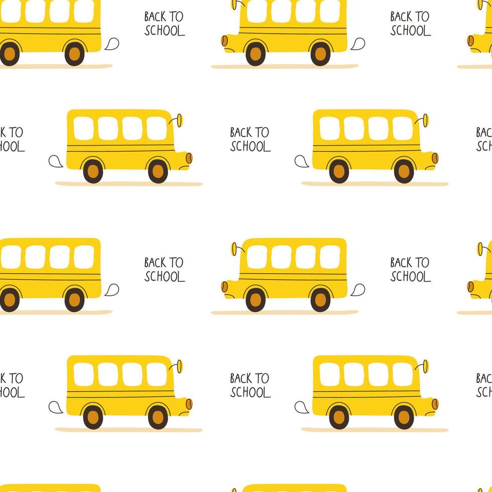 A pattern with a yellow school bus on a white background. Seamless pattern for textiles, packaging, backgrounds vector
