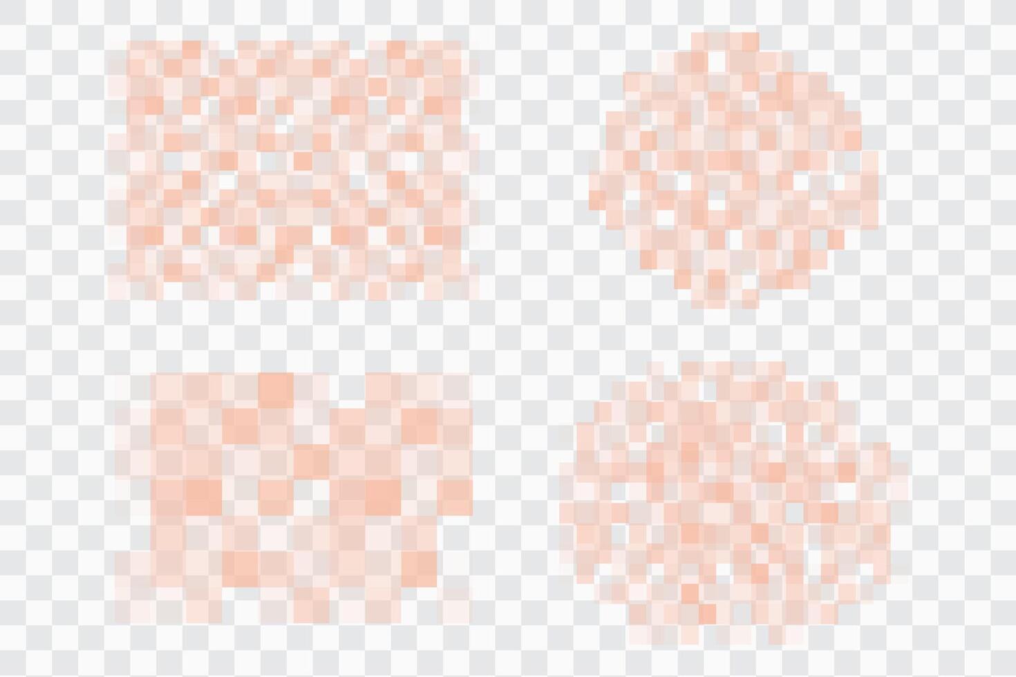 Set Pixel skin censor blur skin mosaic signs elements on background. Pixelated effect texture bar. Privacy square content. vector