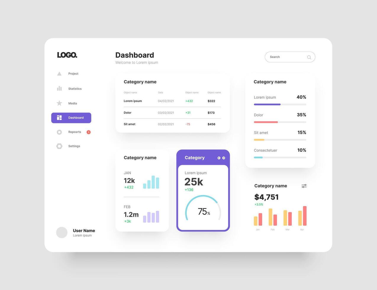 Dashboard design. Desktop app with UI. Use design for web application or website. vector
