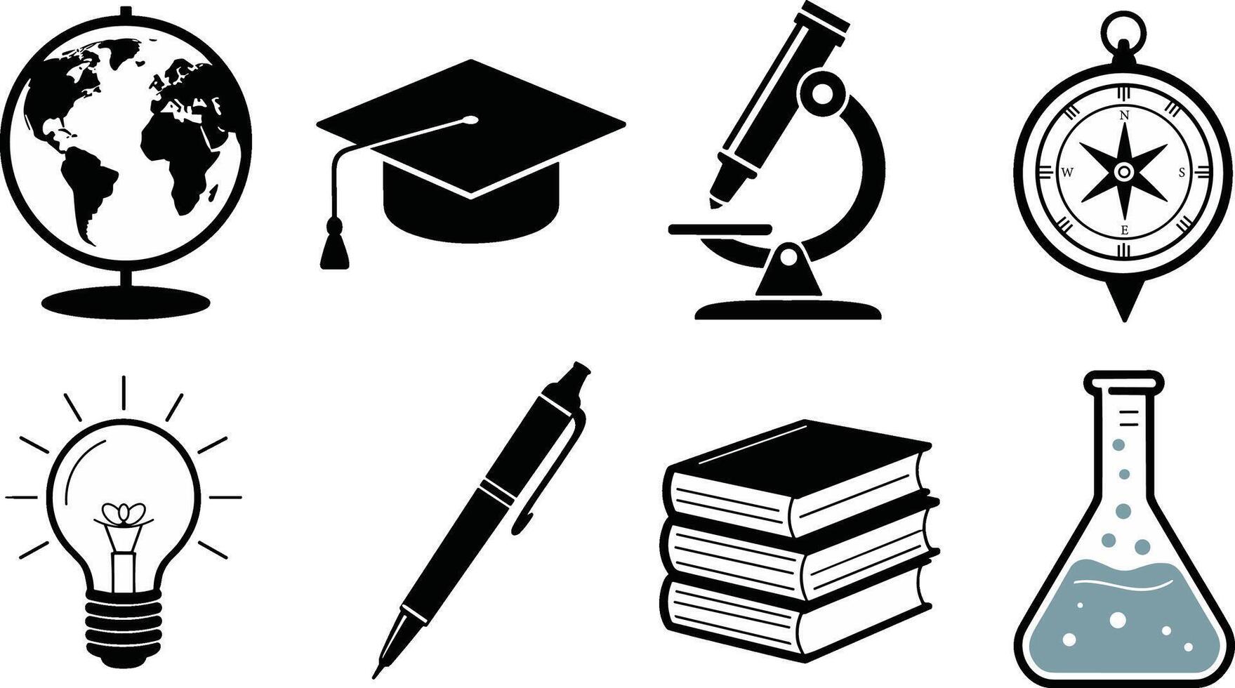 Classroom and Academic Research Icons for Learning. Educational Elements and Science Tools Minimal Set. vector