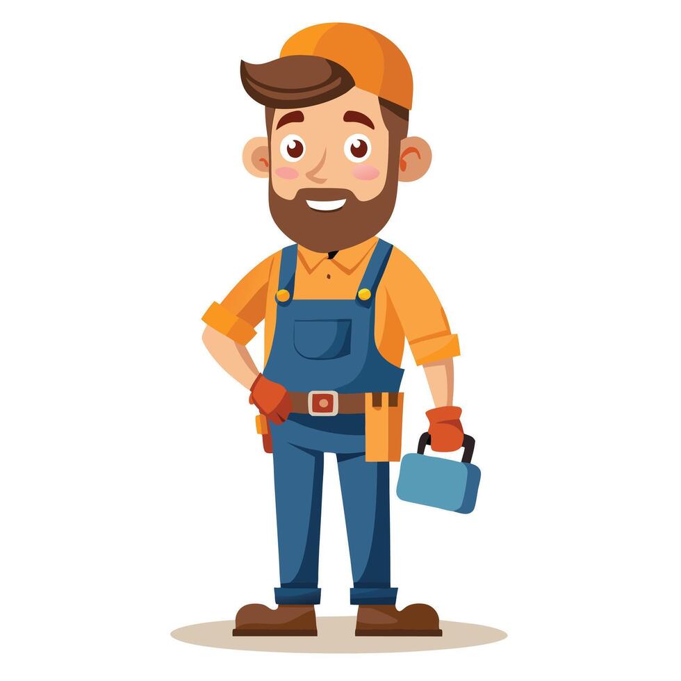 a cartoon man with a toolbox and beard vector