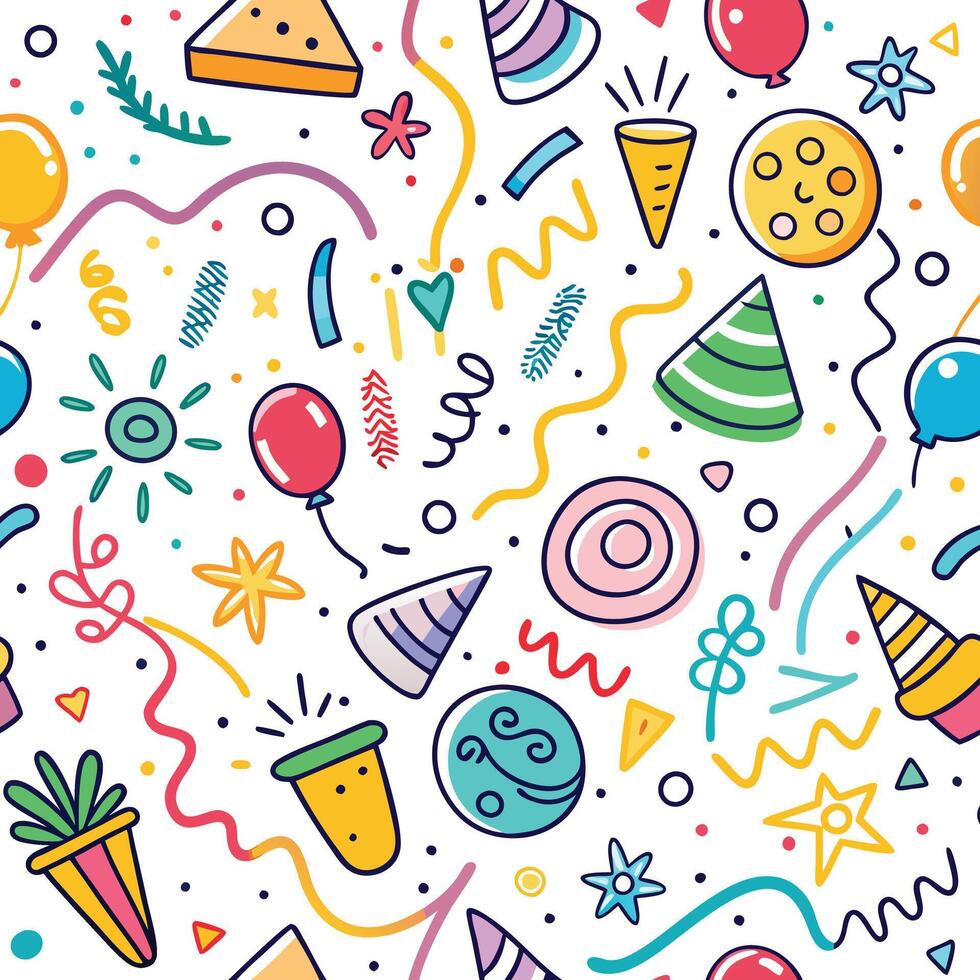 seamless pattern with colorful party items background vector