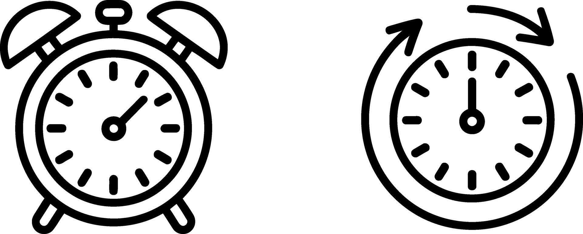 Alarm clock and circular time symbol icon set representing time management and scheduling vector