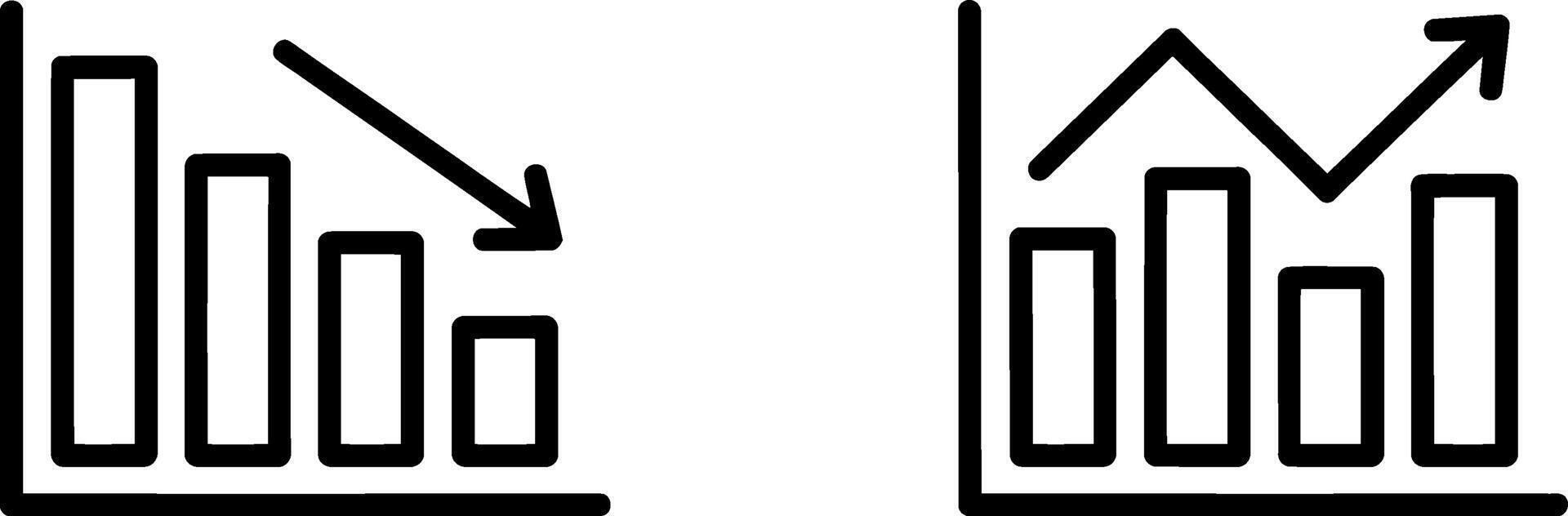 Bar chart with downward and upward trend arrows simple graphic representing decline and growth vector