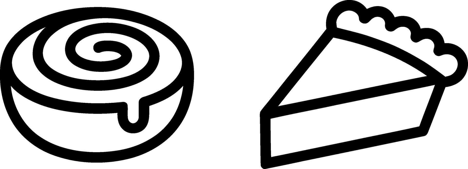 Icon set features cinnamon roll and pie slice for desserts and baking related concepts vector