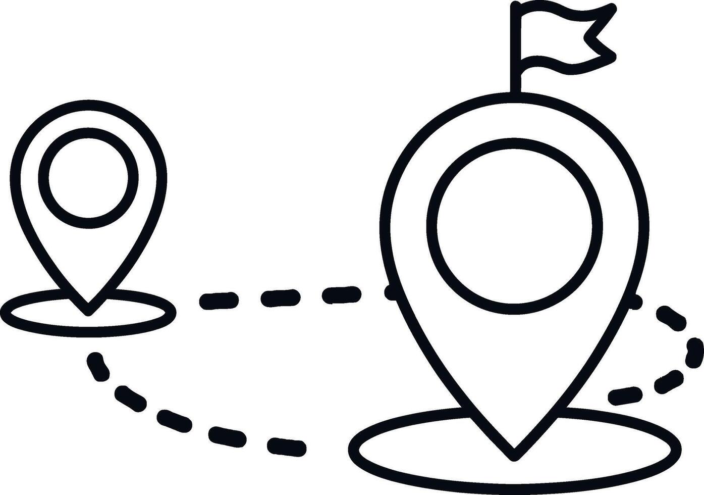 Location pin map icons showing route and navigation pointer with flag and destination markers vector